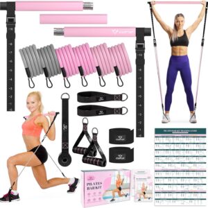 COFOF Pilates Bar Kit with Resistance Bands, Multifunctional Yoga Pilates Bar with Heavy-Duty Metal Adjustment Buckle, Portable Home Gym Pilates Resistance Bar Kit for Women Full Body Workouts