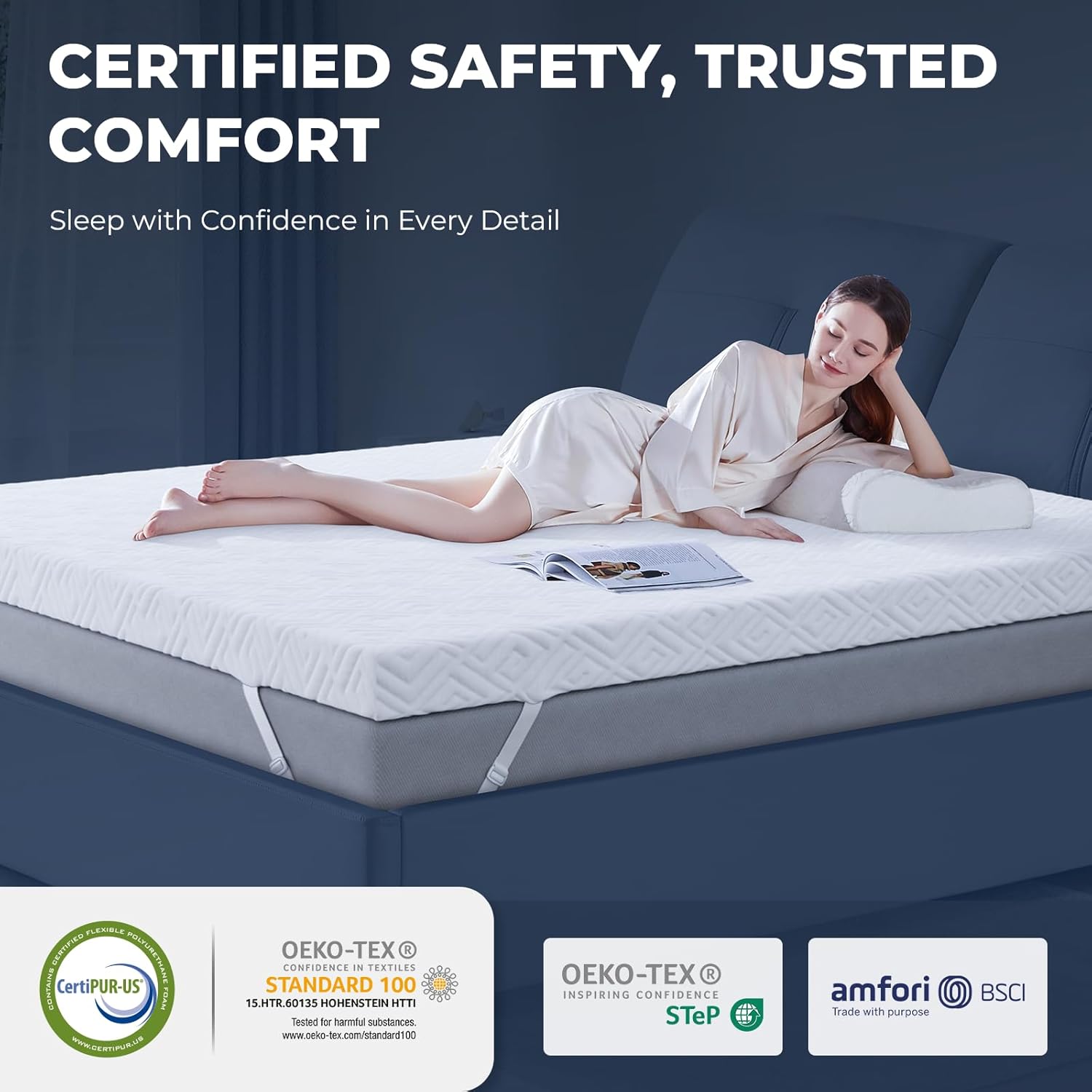 Memory Foam Mattress Topper - 3 Inch Gel Mattress Pad for Pressure Relief, Premium Soft Cooling Sleep Bed Topper, Non-Slip Design with Removable & Washable Cover (White, Queen) - Image 3