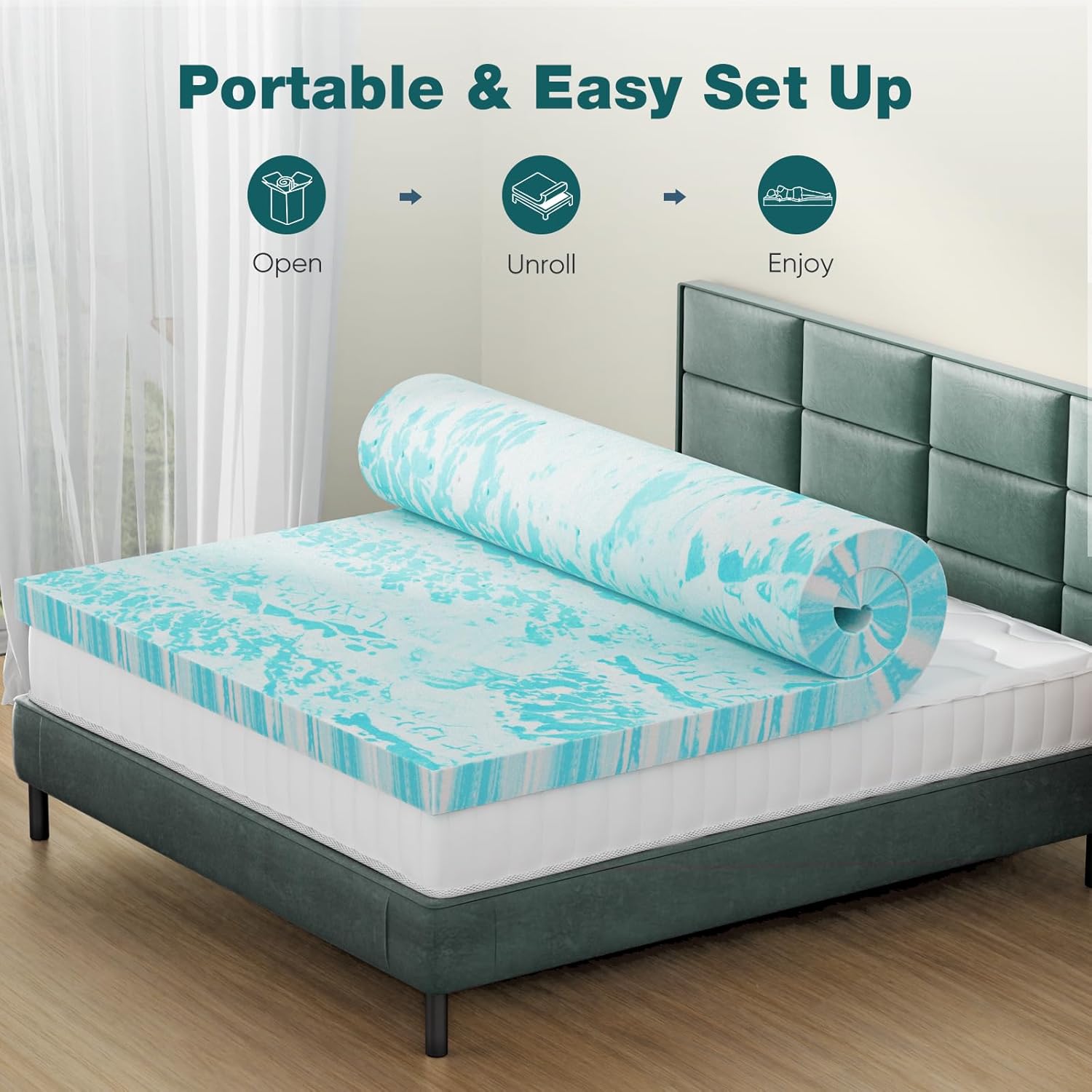 Sweetcrispy Mattress Topper King, 4 Inch Thick Memory Foam Gel Infused Cooling Toppers Pad for King Size Bed, Sleeper Sofa, RV, Camper, CertiPUR US Certified, Ventilated and Breathable - Image 5
