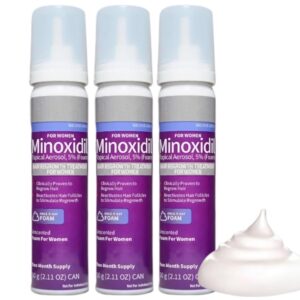 Minoxidil for Women 5% Foam Hair Regrowth Treatment, Unscented, 2.11 oz Cans, 3-Pack, 6 Month Supply