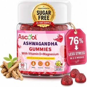 Ashwagandha Gummies for Stress Relief & Clam with Magnesium + Vitamin D – 90 Count Sugar-Free, Vegan Ashwa Supplements