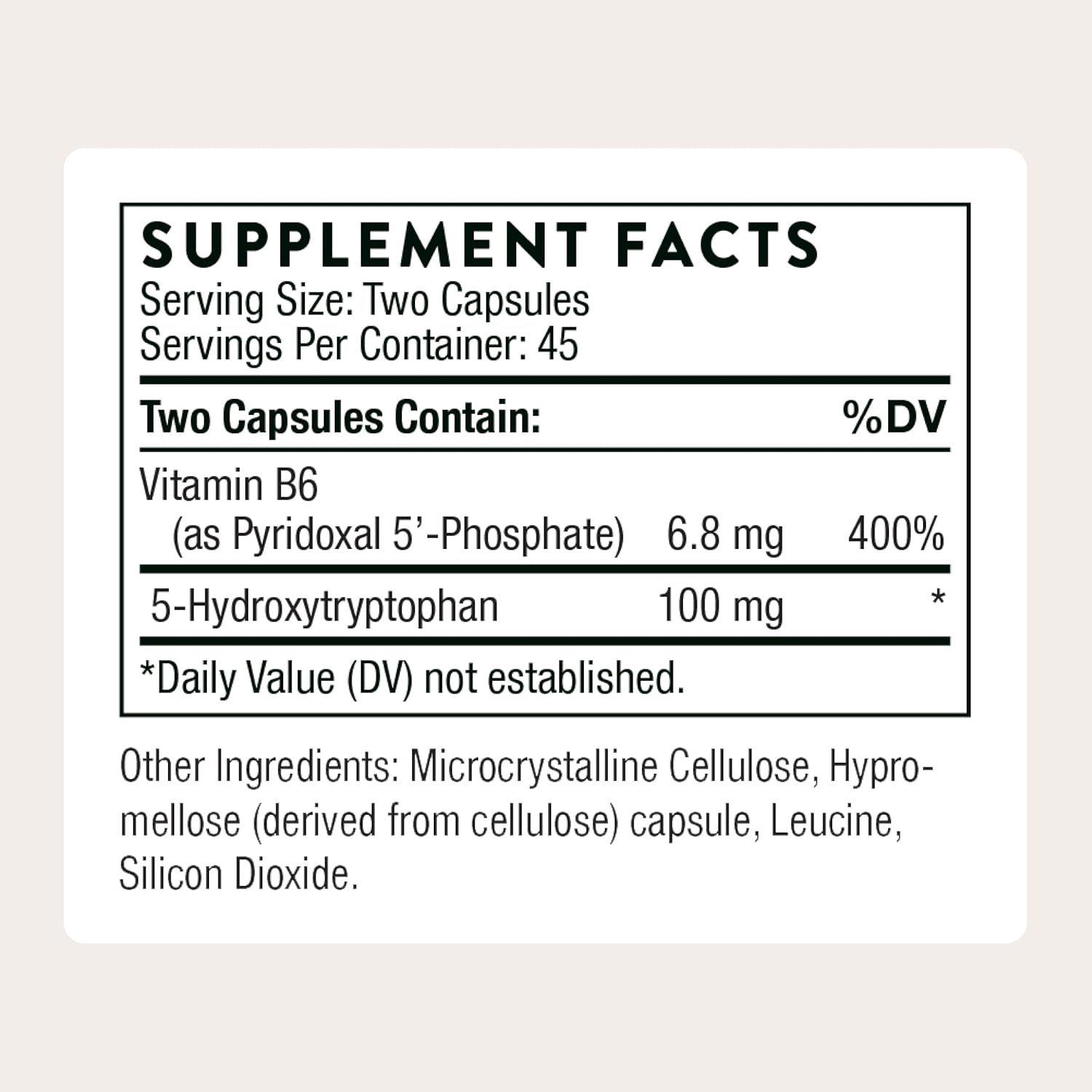 THORNE - 5-HTP - Contains Vitamin B6 - Serotonin Support for Sleep & Stress Management* - 5-Hydroxytryptophan Supplement - Third-Party Certified - Gluten, Dairy & Soy-Free - 90 Capsules - Image 2