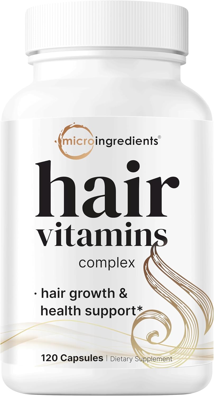 Micro Ingredients Hair Vitamins Complex, 120 Capsules | Hair Supplements for Women & Men with Hydrolyzed Collagen, Keratin, Methylfolate, Bamboo Extract, Vitamin C, Biotin, Saw Palmetto, & More
