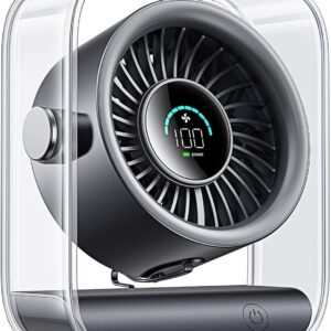 DIGIX Portable Desk Fan for Bedroom, Rechargeable Small Table Fan with 100 Speeds, 90° Rotation, Turbo Airflow, LED Display, Quiet Personal USB Cooling Fan for Office Home Travel Camping, Black