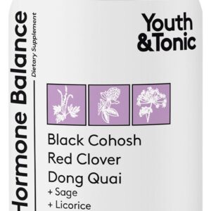 Youth & Tonic Her Hormone Balance – Menopause Supplement for Women, Perimenopause Support, Non-Hormonal Herbal Formula with Black Cohosh for Hot Flashes & Night Sweats, 60 Capsules
