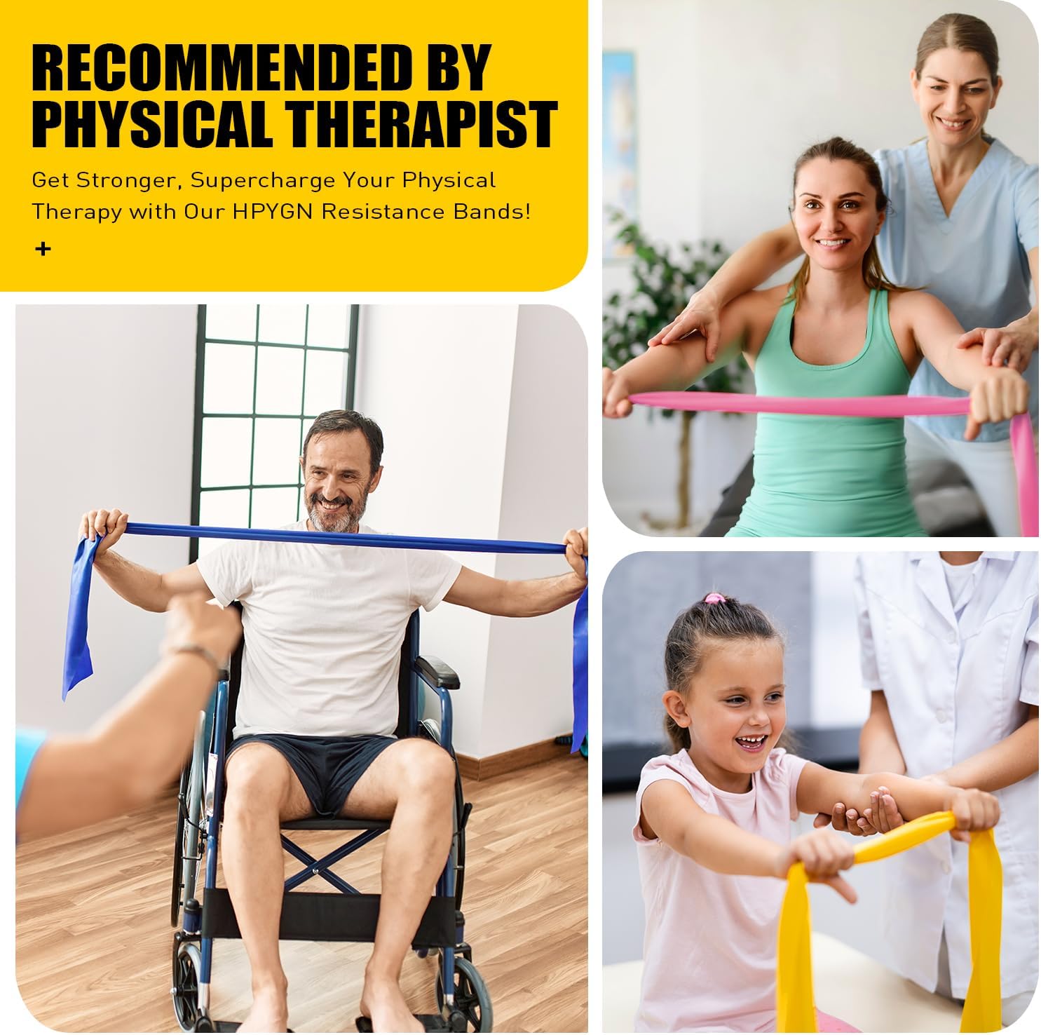 HPYGN 3 Levels Non-Latex Exercise Bands for Physical Therapy & Yoga, Professional Resistance Bands Set for Working Out, Strength Training, Pilates & Rehab, TPE Elastic Stretch Bands for Seniors, Women - Image 2