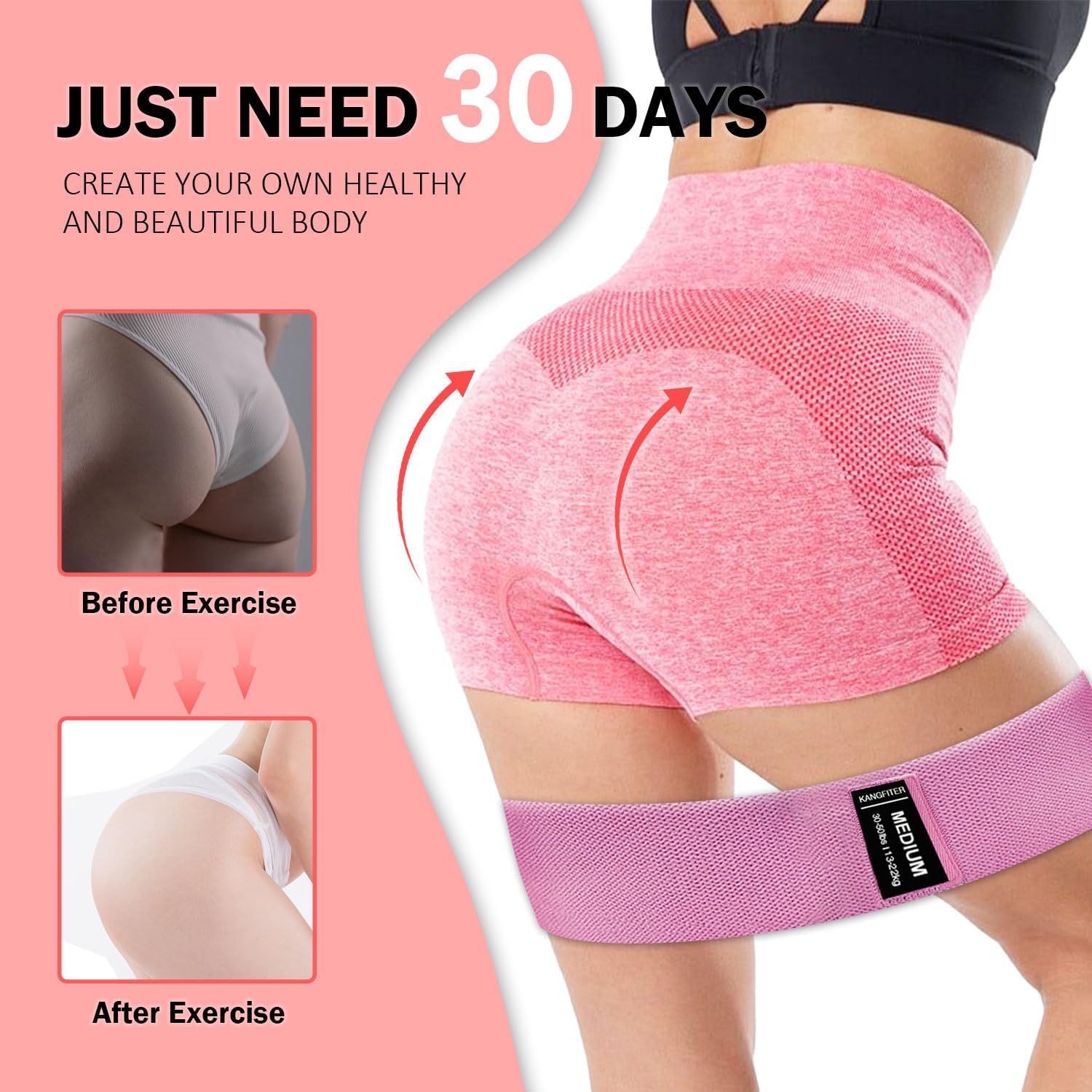 KANGFITER Long and Short Fabric Resistance Bands with Door Anchor, Non-Slip Stretch Booty Bands for Working Out Women & Men, Loop Exercise Elastic Bands for Home Physical Therapy Yoga Pilates - Image 6