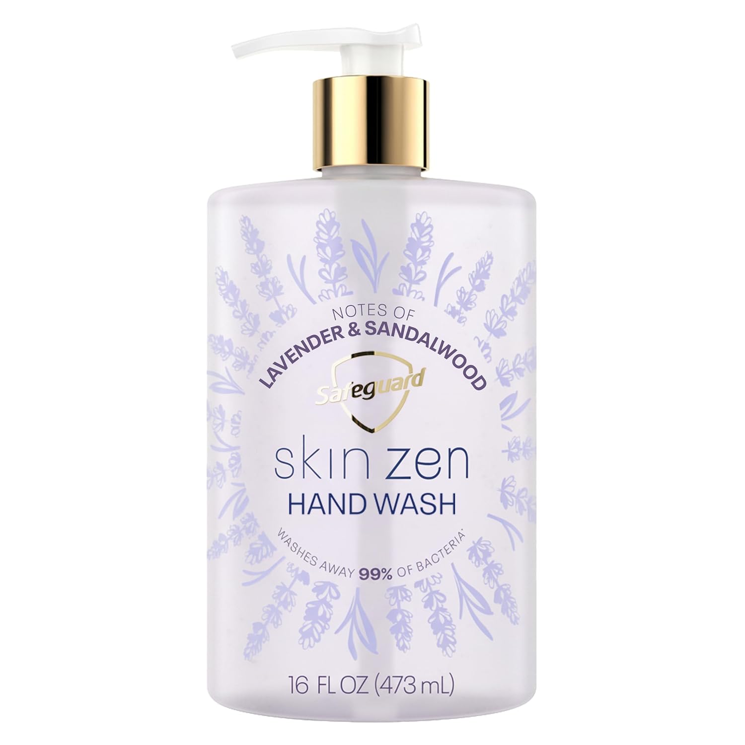 Safeguard Liquid Hand Soap, Skin Zen, Washes Away 99% Bacteria, Made with Natural Moisturizers & 2X Skin Conditioners, Safeguarding Families, PH Balanced Formula, Lavender & Sandalwood Scent, 16 oz