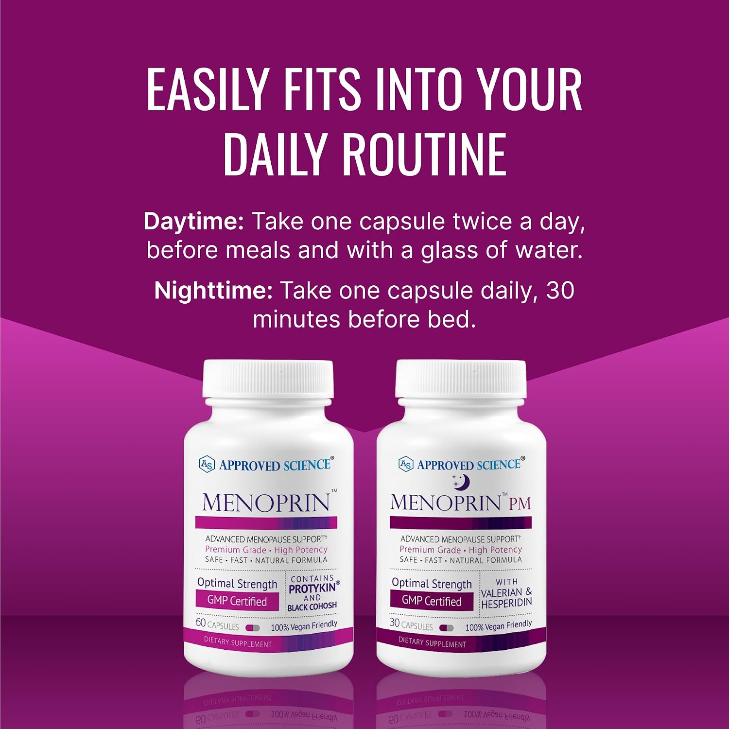 Approved Science Menoprin - Menopause Support - Protykin, Black Cohosh - 1 Bottle Menoprin Day + 1 Bottle Menoprin PM - Vegan - Image 7