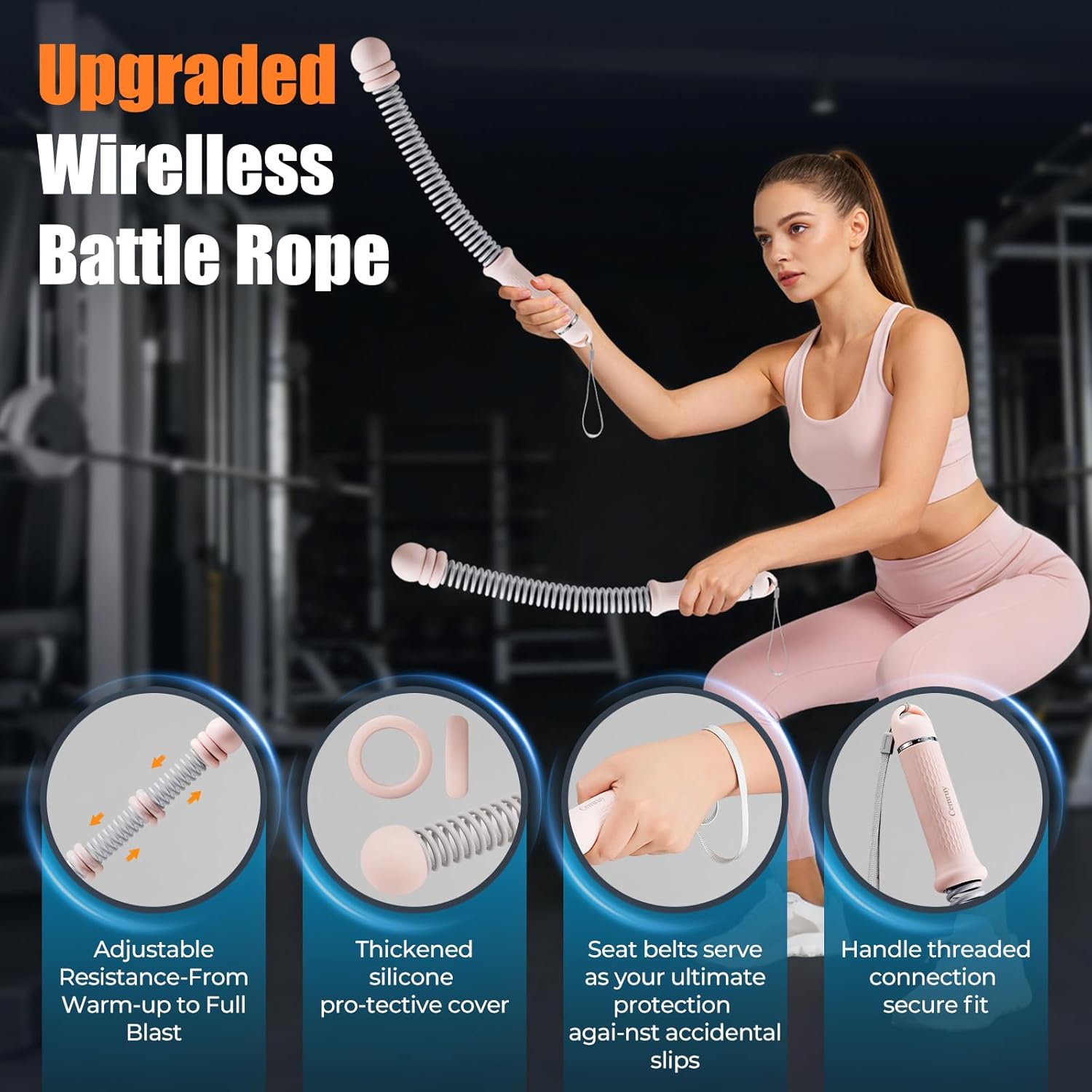 Cordless Battle Ropes with Adjustable Weighted Ropeless Battle Rope for Home Gym Exercise, Portable Workout Equipment for Strength Training & Cardio Fitness for Women & Men - Image 2