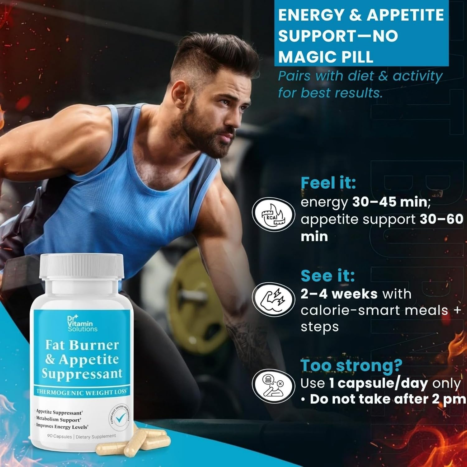 Fat Burner for Women & Men - Appetite Suppressant for Weight Loss - Pills w/Metabolism Booster Thermogenic Weight Loss Supplement - Chromium, Caffeine & Green Tea - 90 Vegan Capsules - Image 6
