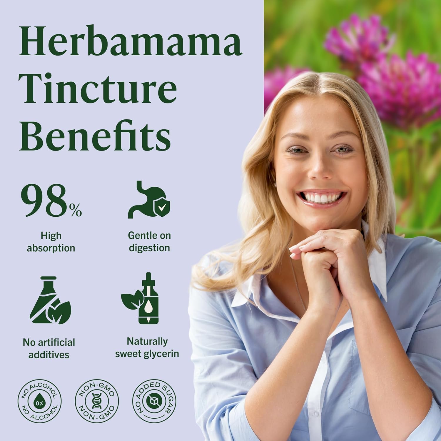 HERBAMAMA Red Clover Supplement for Menopause Support* - Liquid Red Clover Herb with Isoflavones for Hormone Balance for Women - Lymphatic Drainage Drops - Vegan, Non-GMO, 84-Day Supply - Image 5