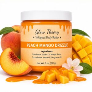 Whipped Body Butter for Dry Skin – Shea Butter & Mango Butter Body Cream for Deep Moisture, Soft Smooth Glowing Skin, Non-Greasy Hydrating Body Moisturizer – 8 oz (16 oz, Peach Mango Drizzle)