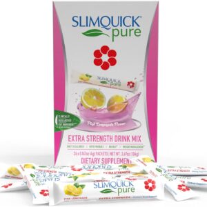 SlimQuick Pure 3X Extra Strength Drink Mix Packets, Metabolism & Weight Management for Women, Helps in Fat Breakdown, with Green Tea, Caffeine, Chaste Tree, Rhodiola Extract - Pink Lemonade, 26 Count