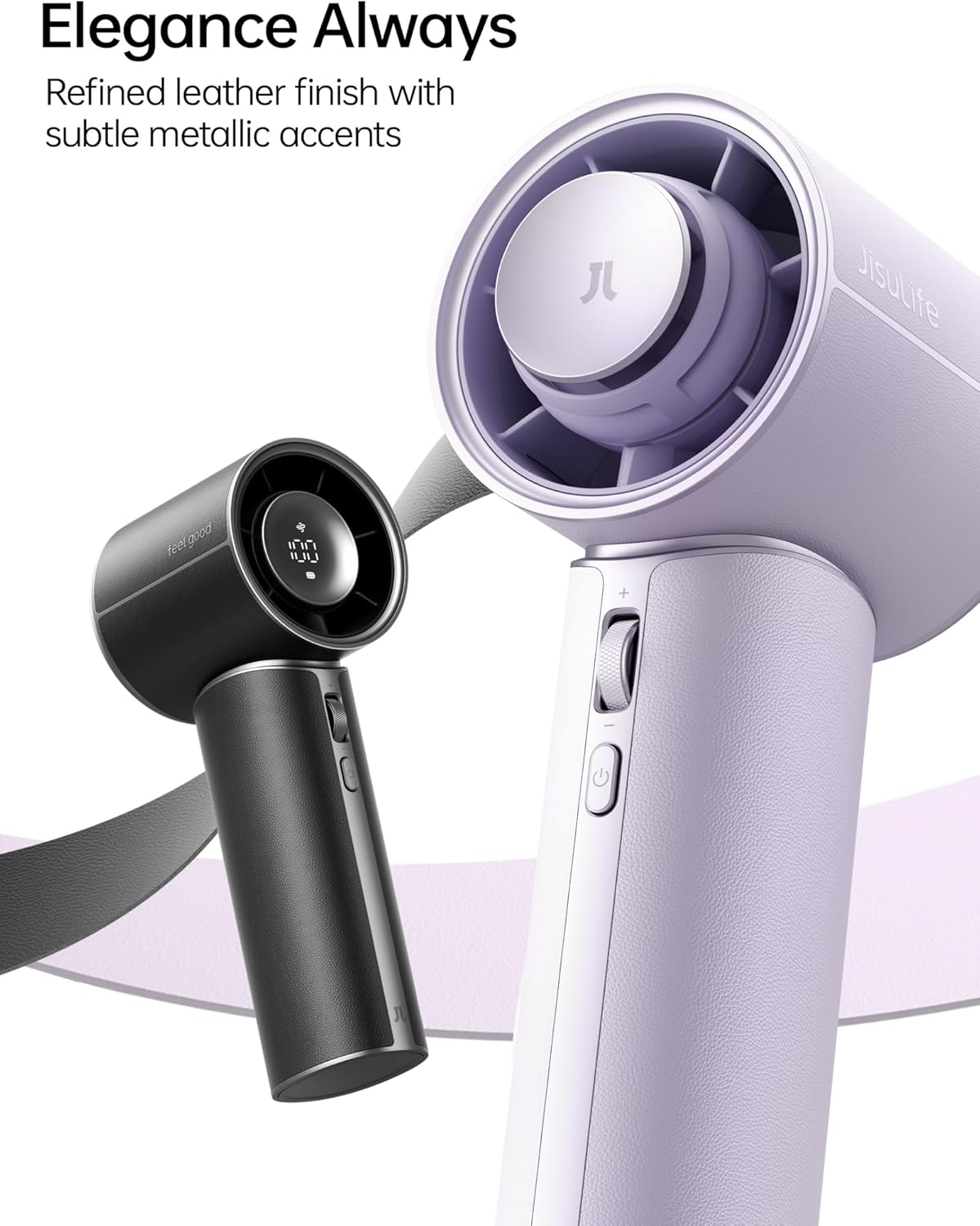 JISULIFE Handheld Fan Pro1 Mini - Scented Breeze: Elite PU Leather, Aroma Pod Innovation, 30 Hours Cooling, 100-Speed, Portable Fan for Travel, Concerts, Premium Gifts for Women Men- Velvet Black - Image 3