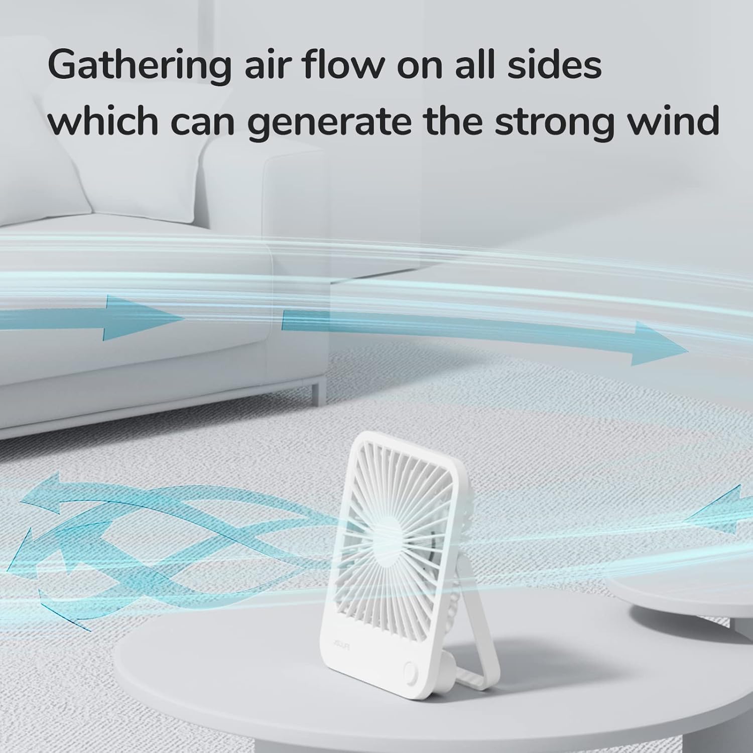 JISULIFE Desk Fan Battery Rechargeable, 4500mAh 180°Foldable Portable Personal Fan, 4 Speeds Adjustable Long Battery-life for Home Office Travel Outdoor Gifts for Women Men-White - Image 3