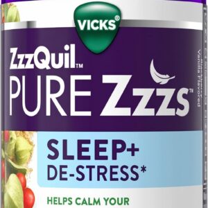 ZzzQuil PURE Zzzs De-Stress 2mg Melatonin Gummies, , Sleep Aids for Adults, Ashwagandha for Stress Support, 60 Gummies