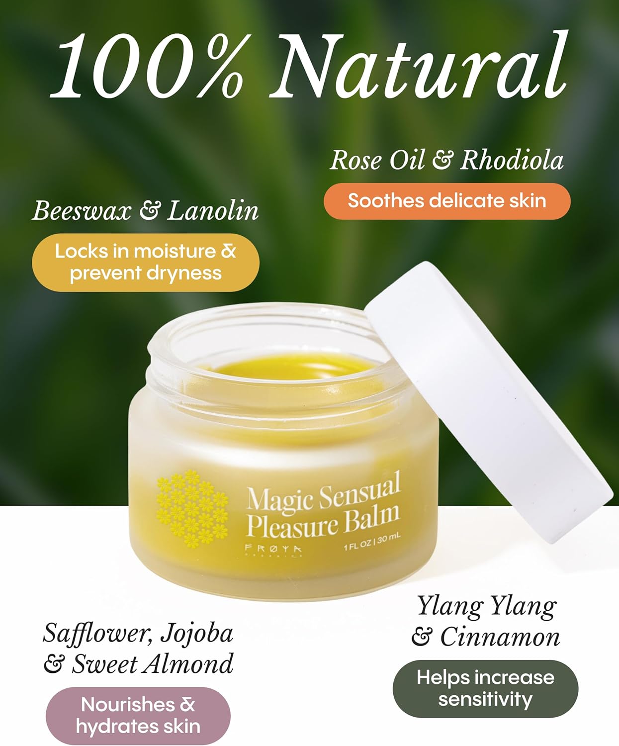 Frøya Organics Magic Intimate Balm | Moisturizing Massage Balm for Couples Enhances Sensitivity | Natural Oil-Based Balm with Ylang Ylang, Cinnamon, Beeswax & Lanolin (30ml) - Image 4