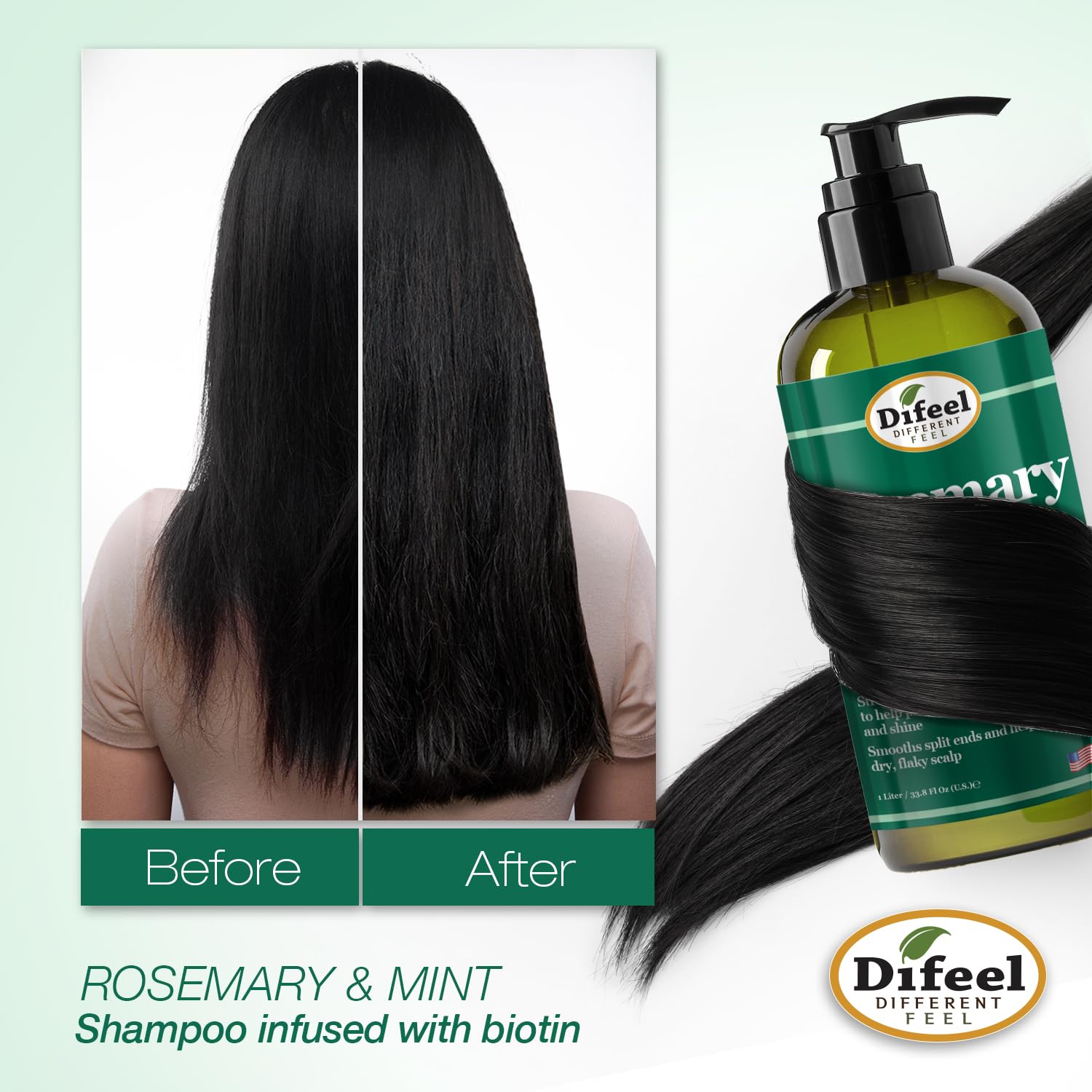 Difeel Rosemary Mint Strengthening Shampoo with Biotin 33.8 oz. - Made with Natural Rosemary Oil for Hair Growth - Image 5