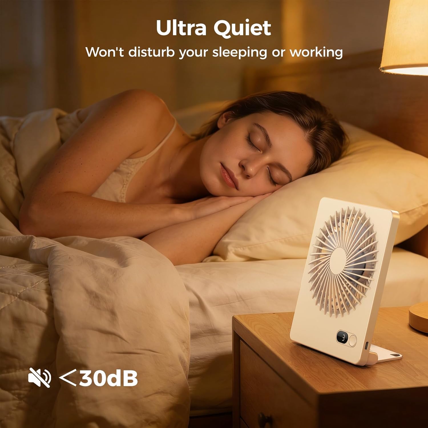 Zuvas Desk Fan Battery Operated Fan Rechargeable 180°Tilt Folding Personal Fan Ultra Quiet Small Portable 3 Speed Adjustable Strong Wind Fan For Office Bedroom Home Desktop Camping (White) - Image 5