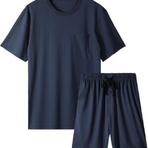 BAMBOO COOL Mens Pajama Set Sleepwear Pjs Lightweight Short Sleeve Shirts Soft Breathable Fresh Sleep Sets with Pockets S-3XL