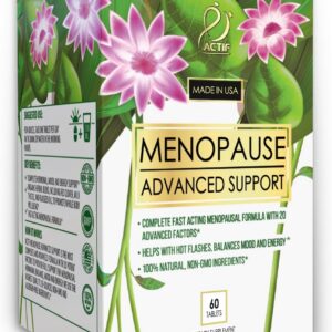 Actif Menopause Advanced Support with 20+ Organic Vitamins and Herbs - Relieves Hot Flashes, Night Sweats - Non GMO, Fast Acting, Made in USA, 60 Count