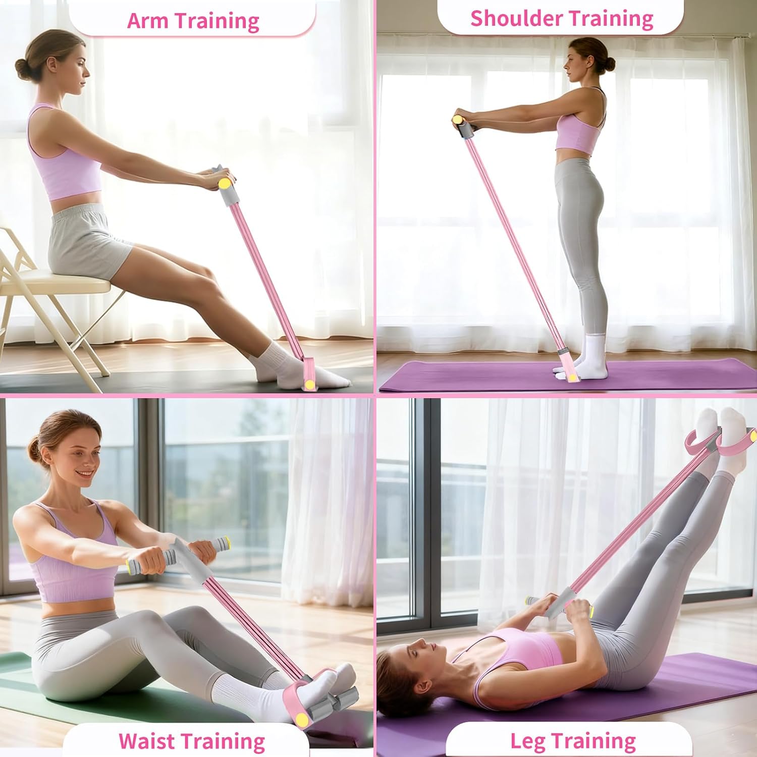 Pedal Resistance Bands with Handles, Durable 6-Tubes Multifunction Pedal Resistance Band, Natural Rubber Foot Pedal Resistance Bands, Fitness Resistance Bands for Abdomen, Waist, Arm, Leg - Image 5