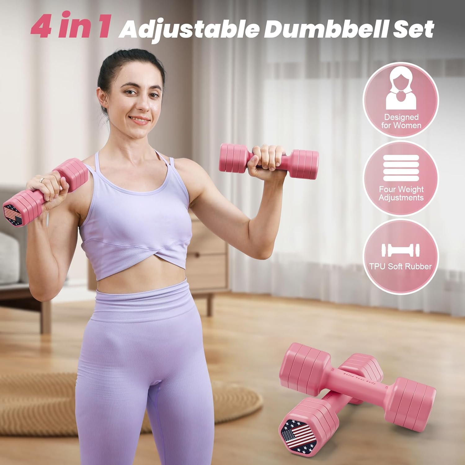 Zempox Adjustable Dumbbell Set of 2, 4 in 1 Hand Weights for Women at Home, 5 lb Weights Dumbbells set of 2, Each 2lb 3lb 4lb 5lb with TPU Soft Rubber Handle for Home Gym Exercise Training - Image 2