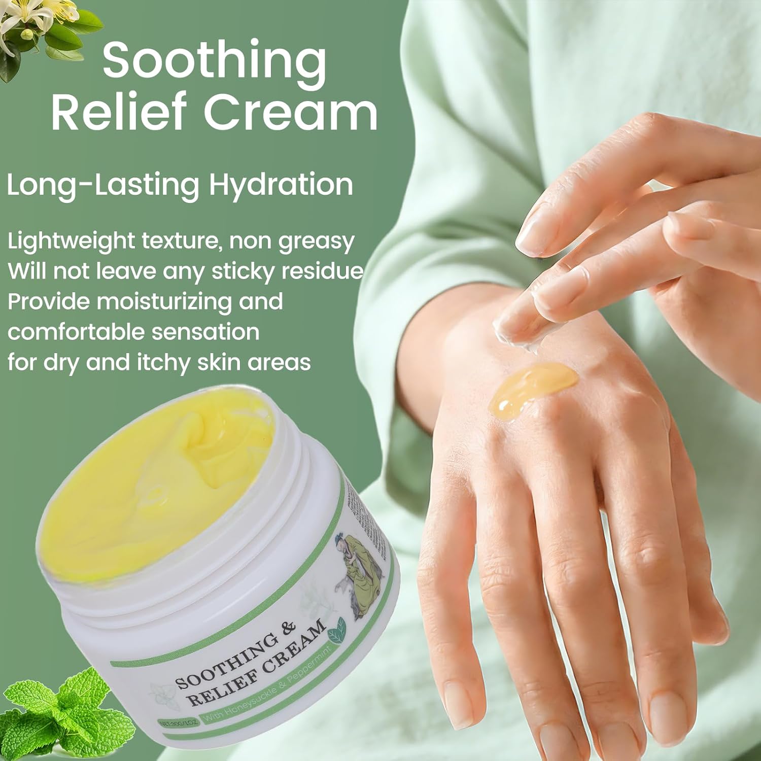 Gentle Herbal Moisturizer for Sensitive Skin, Soothing Relief Cream – Hydrating Daily Care to Soothe Redness & Discomfort, Lightweight and Refreshing for All Skin Types(2pcs) - Image 2