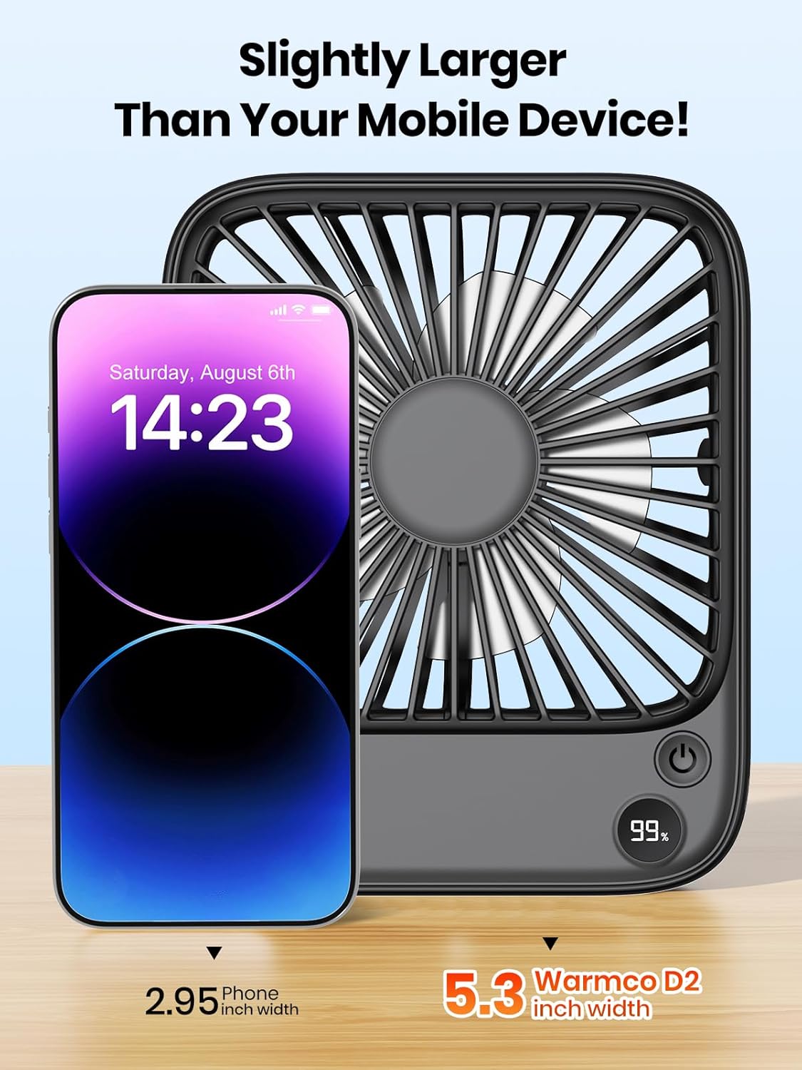 TOPK 2 Pack 5000mAh Portable Desk Fan, Ultra-Thin Rechargeable Battery Operated Fan with Digital Display, Quiet 4-Speed Small Personal Travel Fans for Office, Bedroom, Cruise, Outdoor - Image 4
