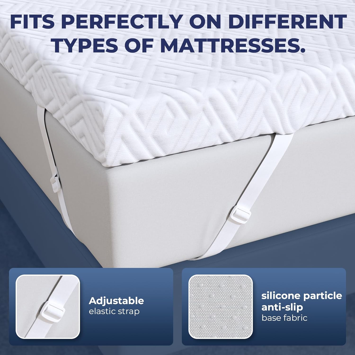 Memory Foam Mattress Topper - 3 Inch Gel Mattress Pad for Pressure Relief, Premium Soft Cooling Sleep Bed Topper, Non-Slip Design with Removable & Washable Cover (White, Queen) - Image 5