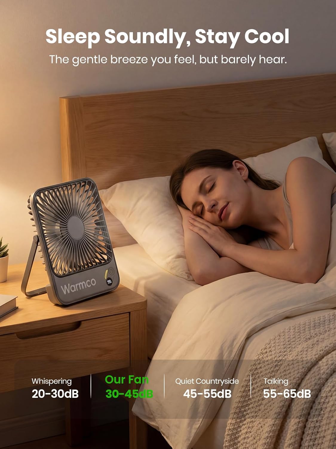 Warmco 10000mAh Portable Travel Fan 7-inch, Up to 24H Runtime, Ultra-thin Quiet Rechargeable Battery Operated Desk Fan with Digital Display for Camping, Office, Bedroom, Cruise Essentials - Image 4