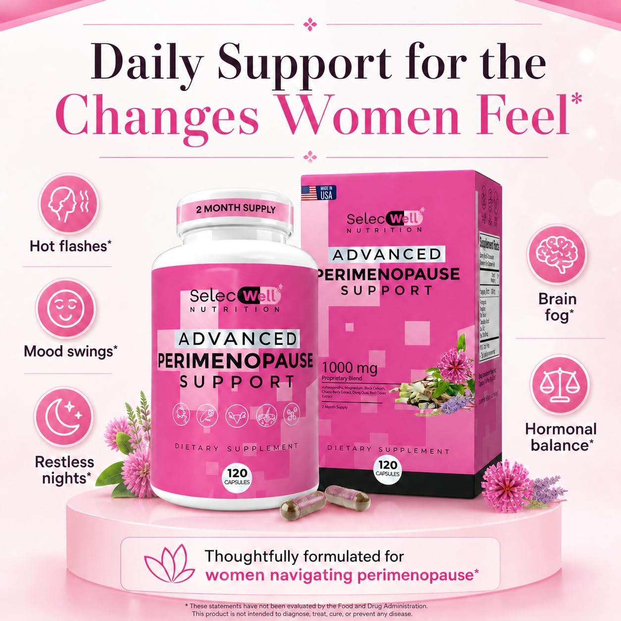 Perimenopause & Menopause Support Supplement for Women – Multi‑Symptom Relief with Black Cohosh & Red Clover Isoflavones | Ashwagandha Adaptogen & Herbal Blend | Hormone Balance Support | 120 Capsules - Image 6