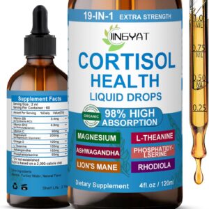 Cortisol Supplements for Women - Cortisol Support Liquid Drops for Hormone Balance,Mood,Focus - Liquid Cortisol Health w/Magnesium,L-Theanine,Ashwagandha,Omega-3 - Non-GMO,2 Month Supply