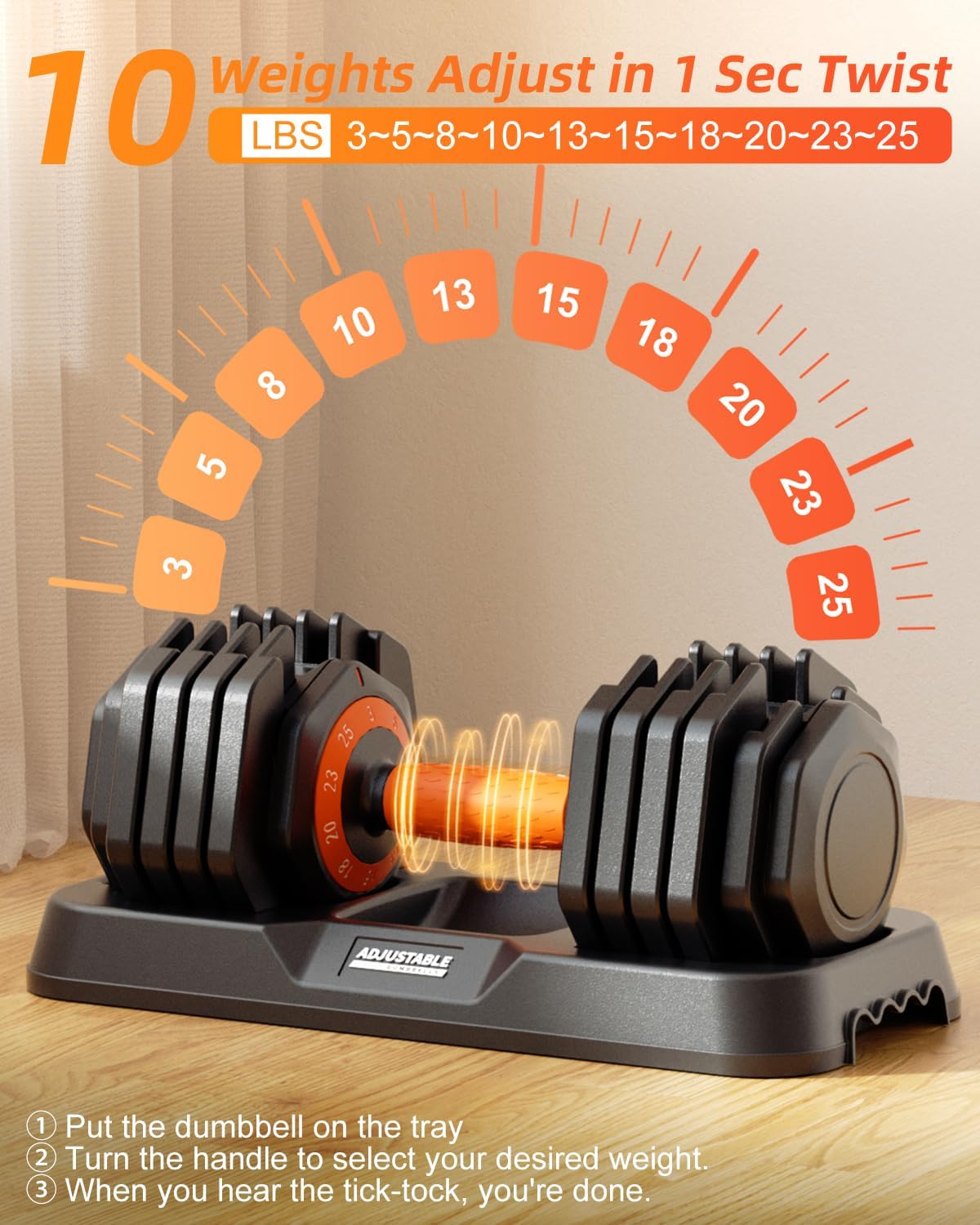 2026 Upgrade Adjustable Dumbbell Set 25lb/50lb, Small Increment in 3-6lb, 1 Hand Quick-Dial, 10-in-1 Adjustable Dumbbells with Tray, Anti-Slip Grip for Home Gym HIIT Strength Training - Image 8