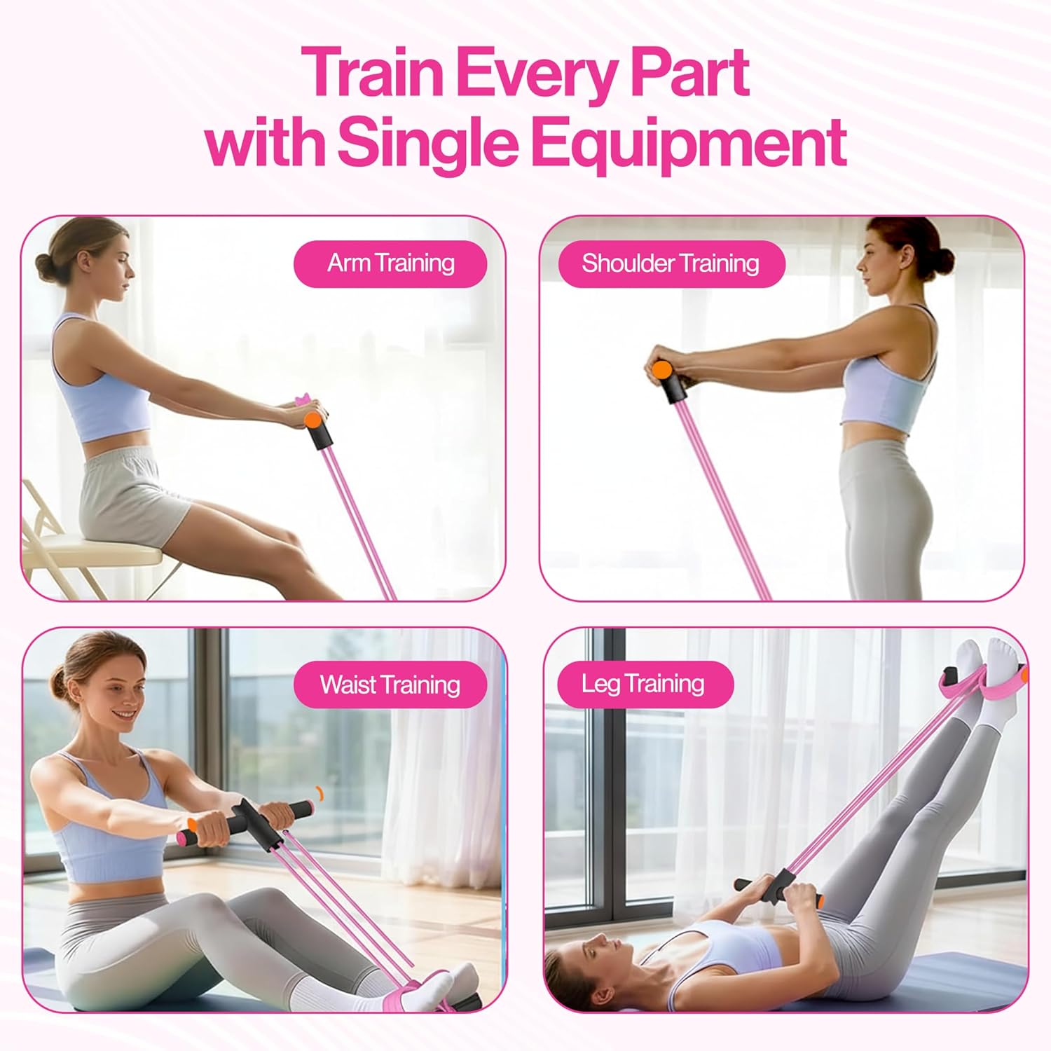 Pedal Resistance Band with Handle, 6 Tube Multifunction Foot Pedal Resistance Band, Arm & Waist Training Tummy Trimmer Ab Workout Equipment for Home Gym Men Women - Image 7