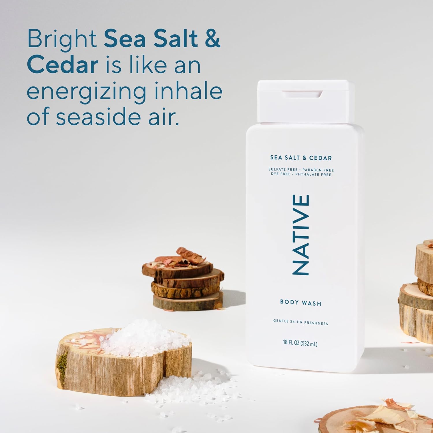 Native Sea Salt & Cedar Scent 24-Hr Refreshing Clean Body Wash for Men & Women, for All Skin Types Incl. Sensitive, Leaves Skin Feeling Clean & Soft, Free of Phthalates, Sulfates & Parabens, 18 oz - Image 5