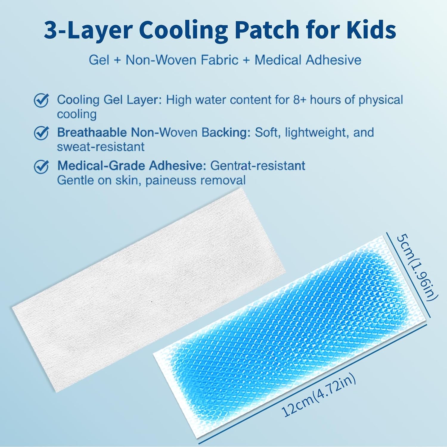 Cooling Gel Sheets for Forehead and Neck, Mint Scent - Single Pre-Moistened Patch 5 x 2 Inch, No Refrigeration Needed, Individually Wrapped, Non-Greasy, Portable for Adults and Kids - Image 2