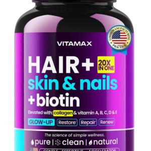 Biotin | Collagen | Keratin Booster with Hyaluronic Acid - Thicker Hair Growth, Healthy Skin & Stronger Nails Supplement – Extra Strength - Multi Vitamin B Complex - Women & Men - Made in USA - 60ct