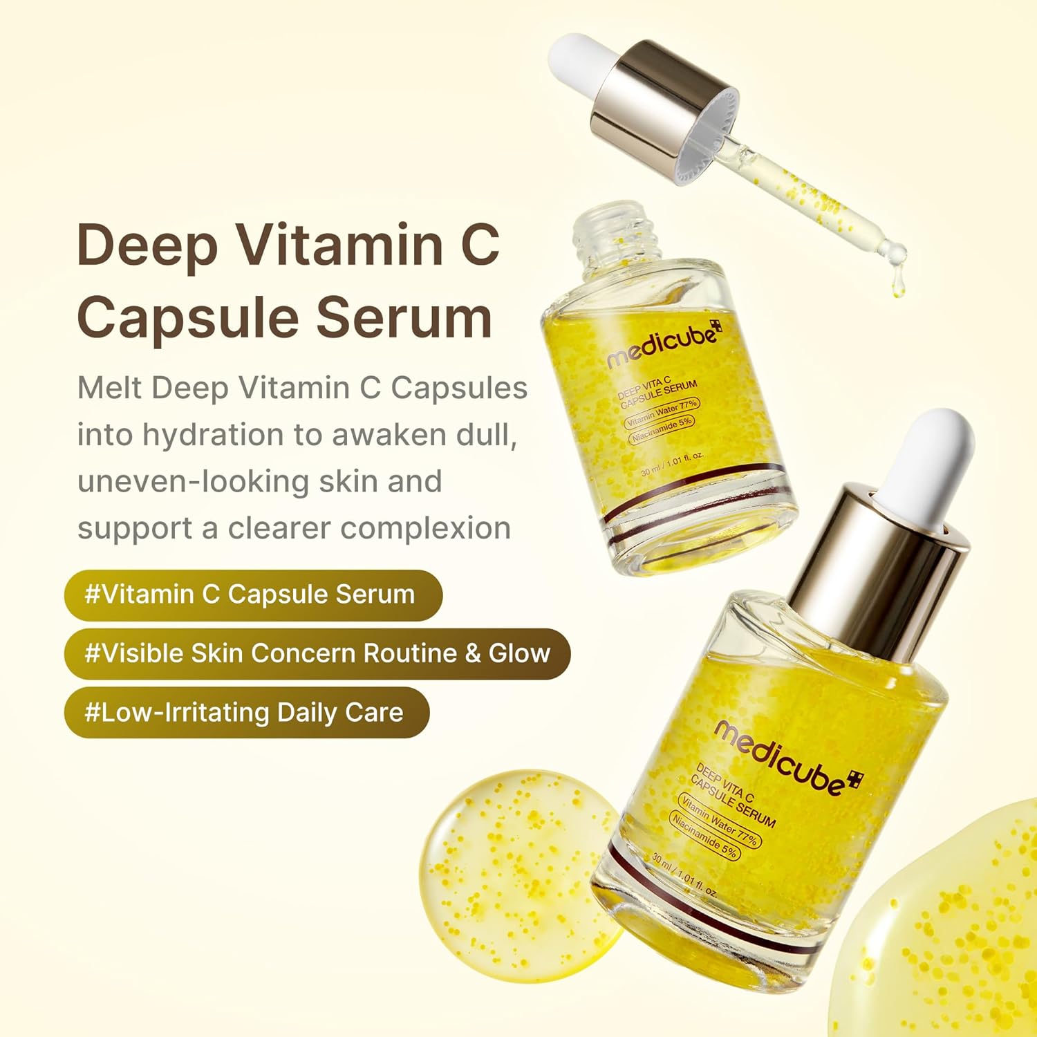 medicube Deep Vitamin C Capsule Serum | Hydrating Vitamin C Serum for Dull & Uneven-Looking Skin with Visible Concerns | Liposome Capsules for Smooth, Radiant Texture | Korean Skincare 1.01 fl.oz - Image 2