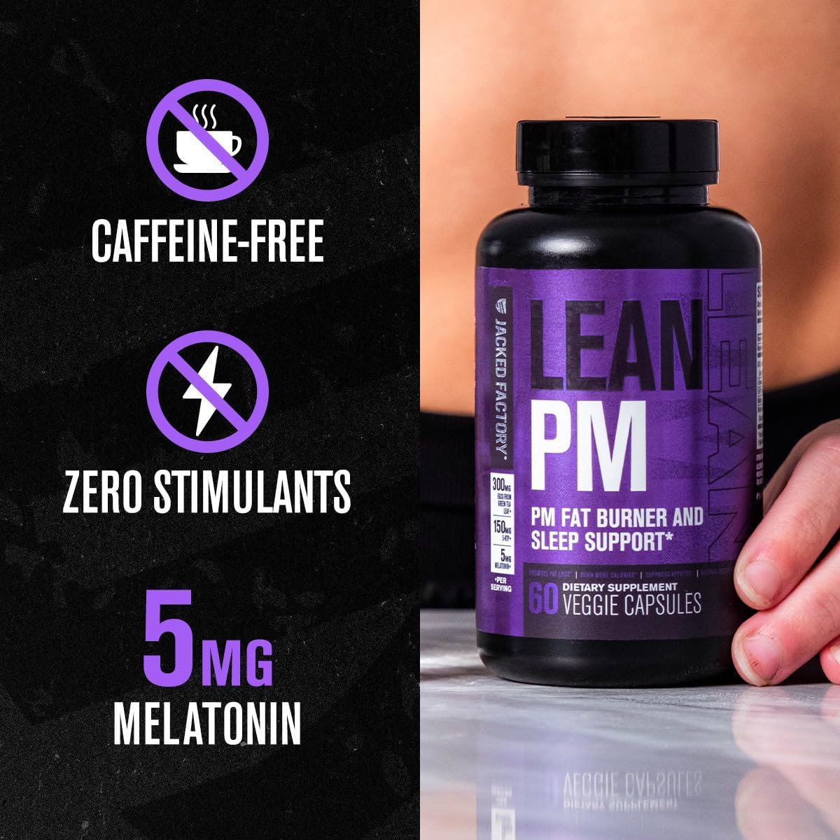 Jacked Factory Lean PM Night Time Fat Burner, Sleep Aid Supplement, & Appetite Suppressant for Men and Women - 60 Stimulant-Free Veggie Weight Loss Diet Pills - Image 3