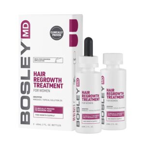 BosleyMD Minoxidil 2% Hair Regrowth Treatment for Women, Clinically Proven Hair Growth Solution for Thinning Hair & Female Pattern Hair Loss - Topical Scalp Treatment – 2 x 2 Fl Oz (2 Month Supply)
