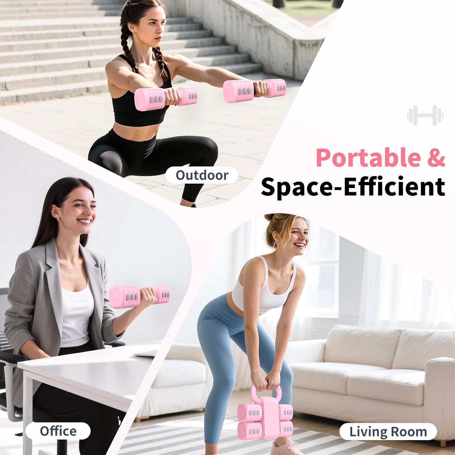 Hezeyferg 2-in-1 Adjustable Dumbbells Set, 4 Levels Weight Dumbbells Set for Women Men, Each 2.2/3.3/4.4/5.5lb Hand Weights with Kettlebell Form for Home Gym Exercise Training - Image 6
