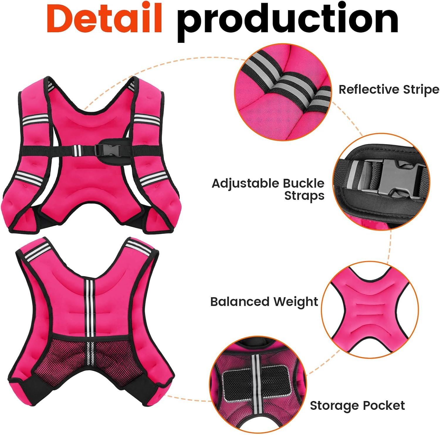 Poudee Weighted Vest, 6lb/8lb/10lb/12lb/16lb/20lb/25lb/30lb Weight Vest for Men Women, Body Weight Vests Adjustable with Reflective Stripe for Strength Training, Running, Workout, Jogging, Walking - Image 7