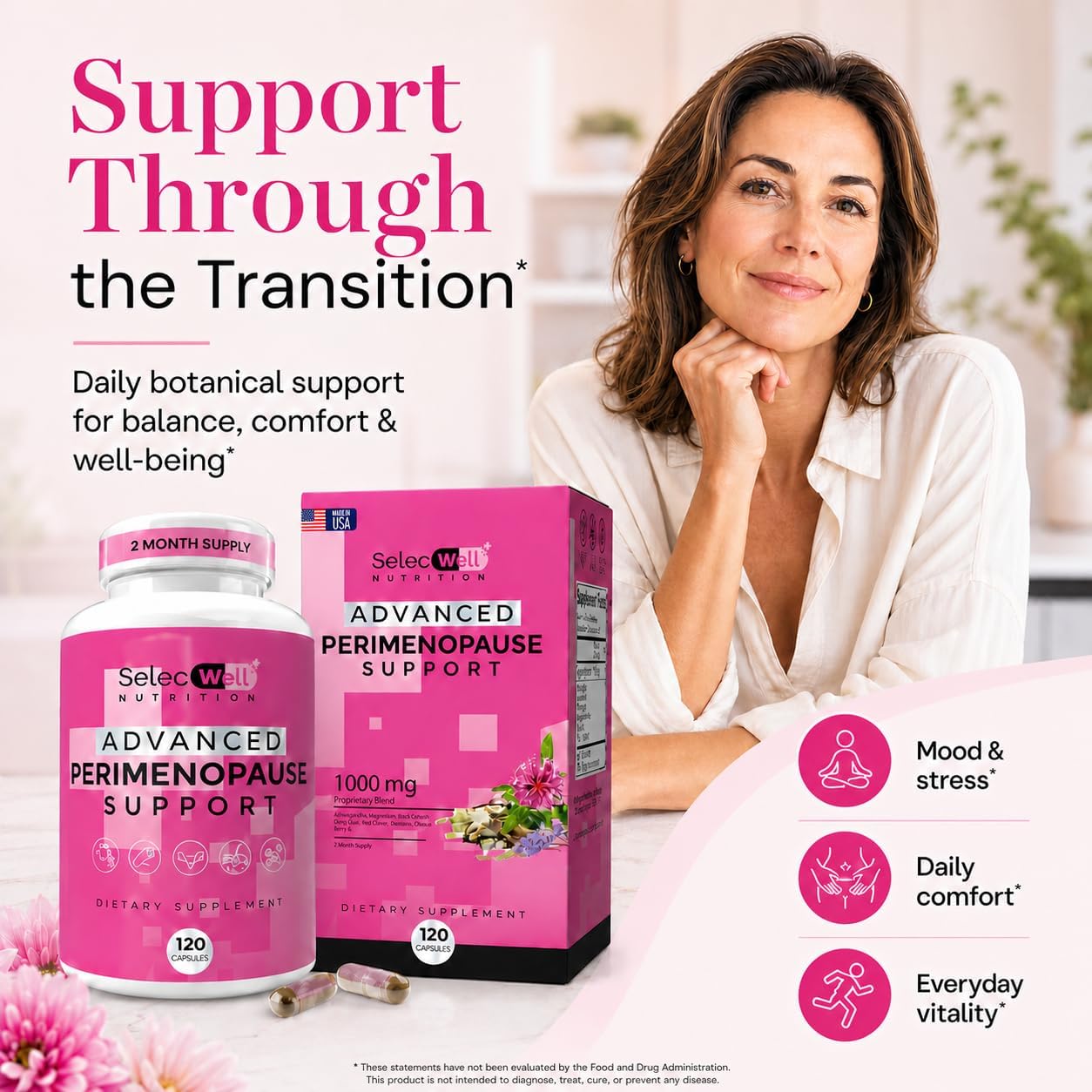 Perimenopause & Menopause Support Supplement for Women – Multi‑Symptom Relief with Black Cohosh & Red Clover Isoflavones | Ashwagandha Adaptogen & Herbal Blend | Hormone Balance Support | 120 Capsules - Image 2