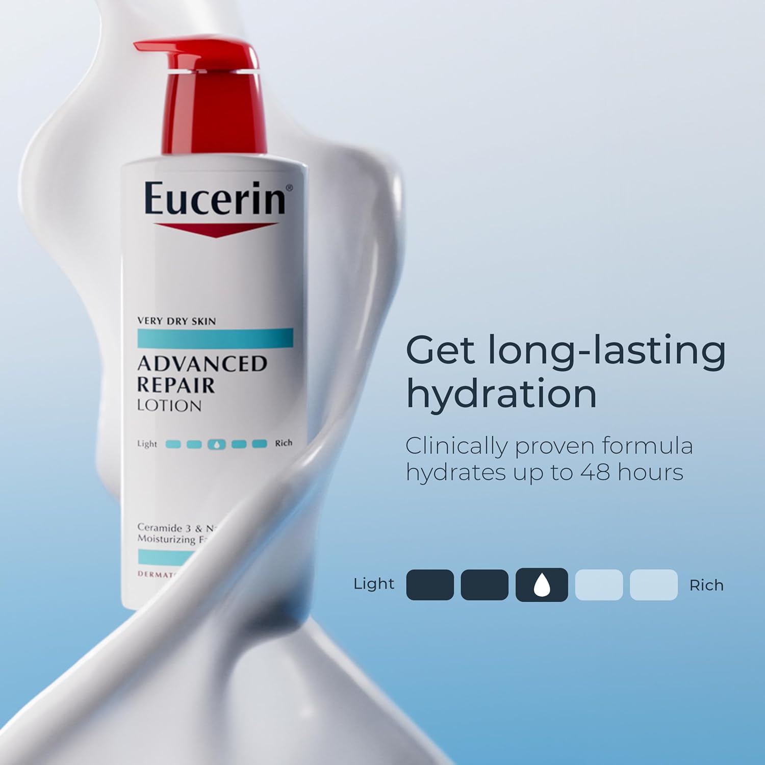 Eucerin Advanced Repair Lotion, Urea Enriched, Unscented Body Lotion for Dry Skin With Triple Moisturizing Complex, 16.9 FL OZ Bottle - Image 3