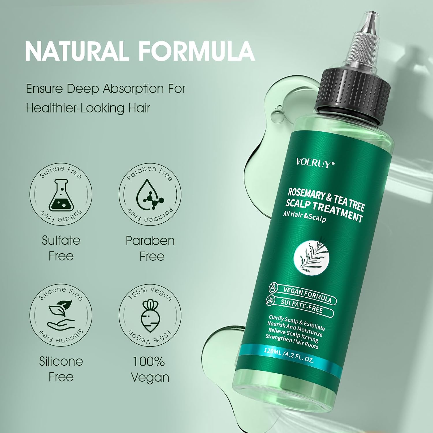 VOERUY Scalp Treatment, Rosemary Refreshing Scalp Treatment with Tea Tree, Clarifying Build Up & Purifying, Leave-In Scalp Detox for Dry Itchy Scalp,Vegan & Cruelty-Free,120ML - Image 4