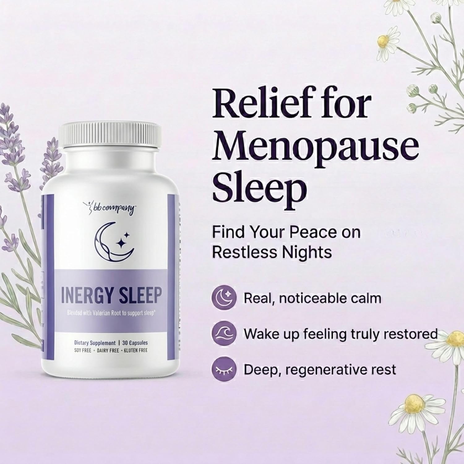 BB Company inergySLEEP | Natural Sleep Supplement & Sleep Aid for Deep Sleep, Helps to Calm & Relax | Magnesium, Lemon Balm, Black Cohosh, GABA, Holy Basil | Packaging Vary | 30 Ct - Image 3