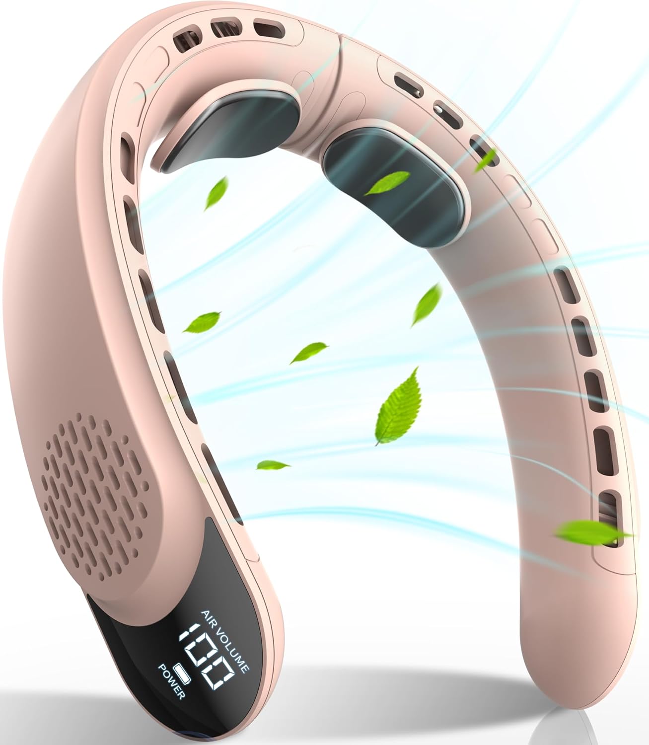 FrSara Rechargeable Neck Fan, Personal Fan with LED Display, 3 Speeds with 4000mAh Battery Powered, Supports USB TYPE-C, Portable, Ideal & Quiet for Women, Men Travel, Outdoor, Pink