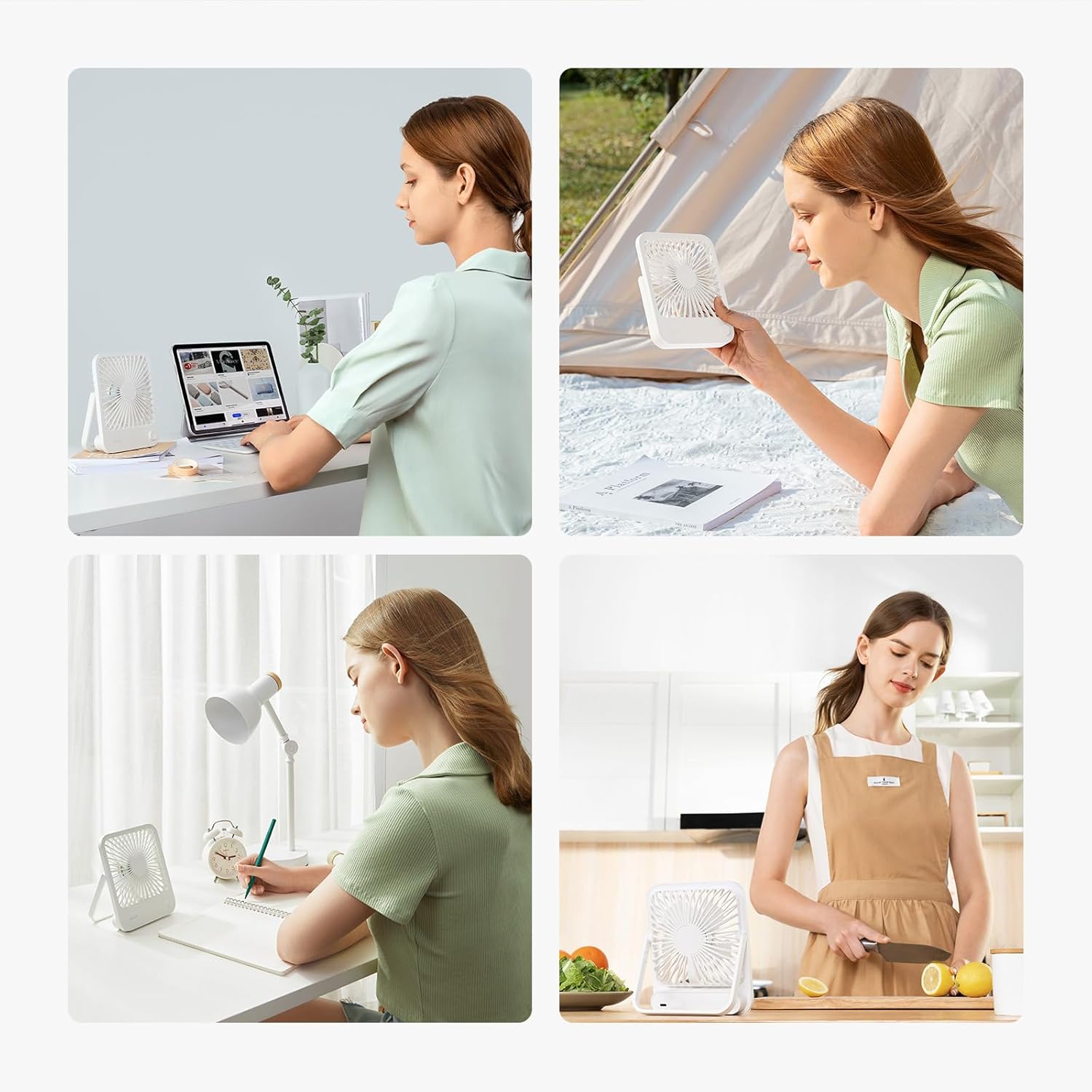 JISULIFE Desk Fan Battery Rechargeable, 4500mAh 180°Foldable Portable Personal Fan, 4 Speeds Adjustable Long Battery-life for Home Office Travel Outdoor Gifts for Women Men-White - Image 8